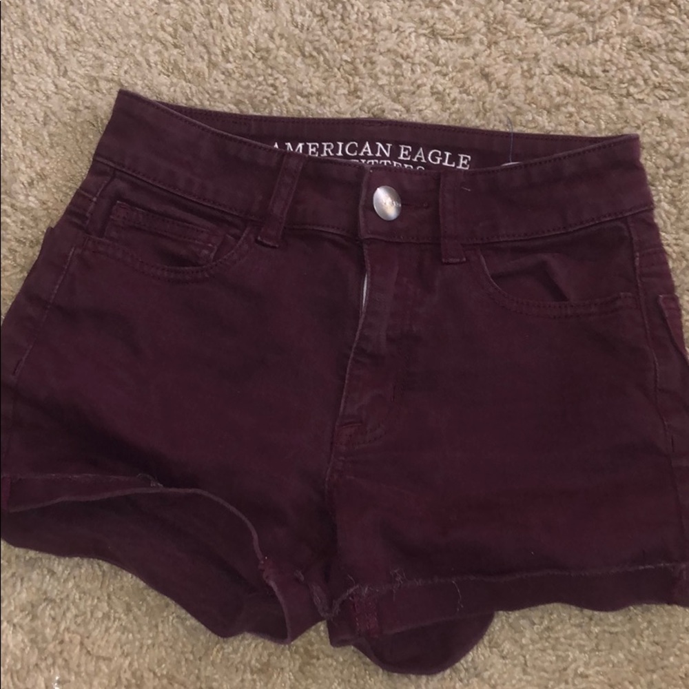 High Waisted Maroon Jean Shorts